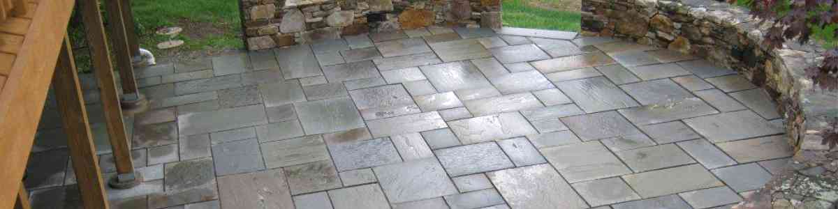 Blue stone patio at CT home after it was professionally cleaned.